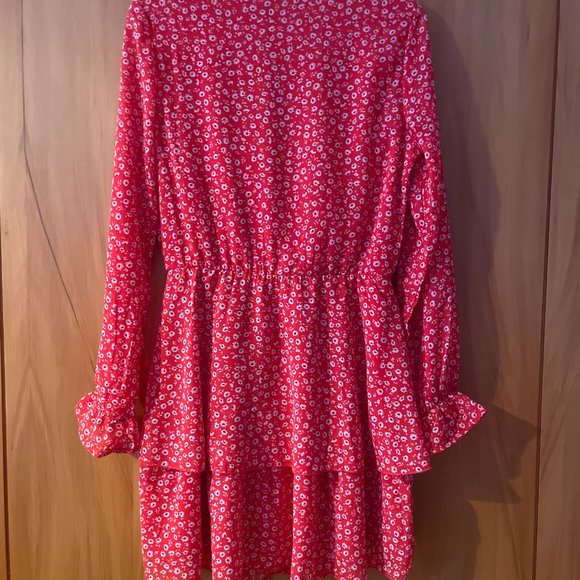 H&M Red Floral Frill Chiffon Dress S - Picture 6 of 6